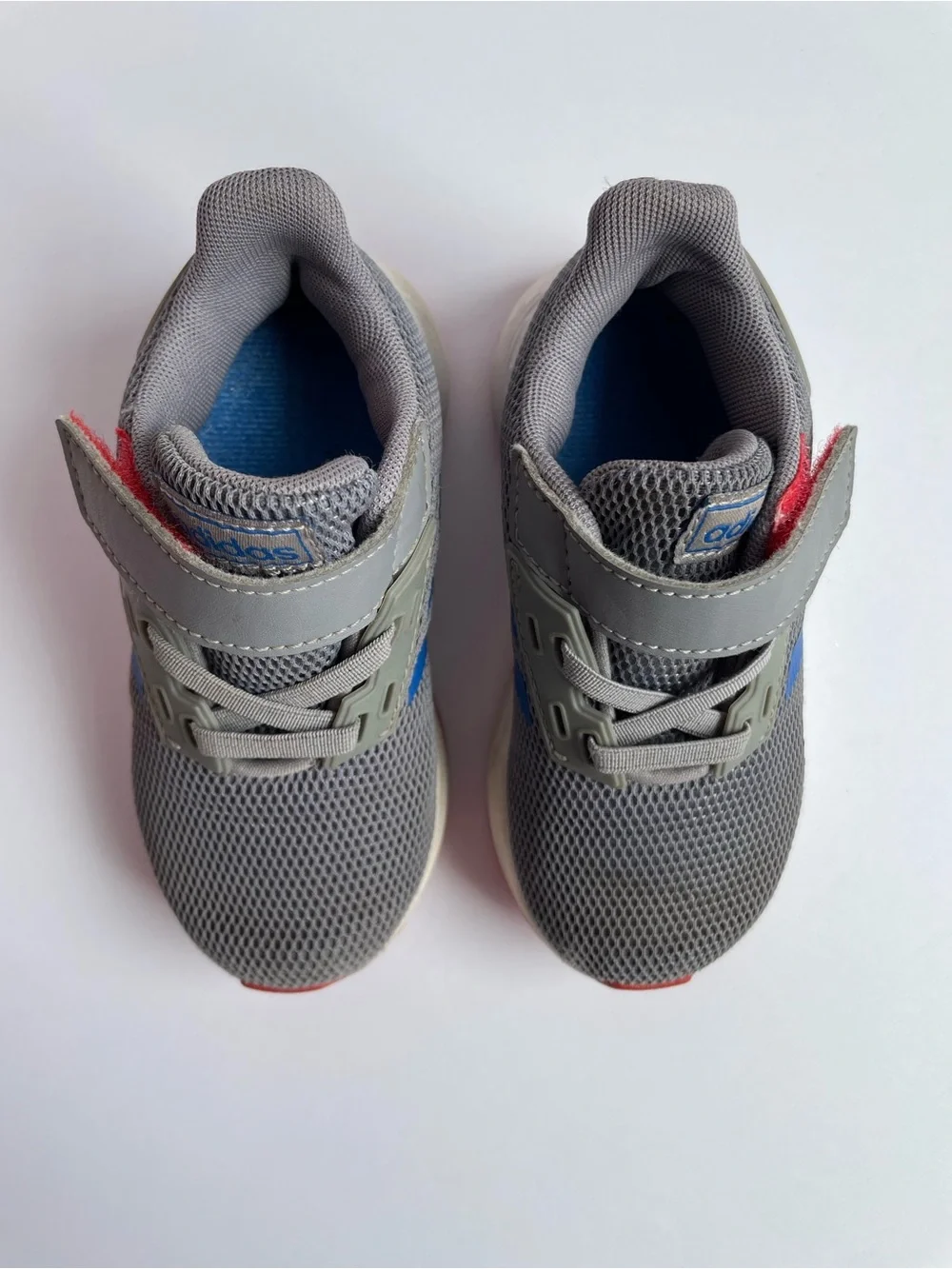 adidas Kids Grey and Blue Sneakers with Red Accents size 7
